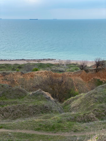 Landscape with seashore and dunes. Chornomorsk, Ukraineの写真素材
