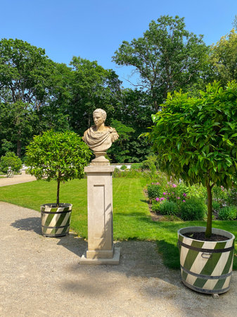 Sculpture of a man in the garden of the castleの写真素材