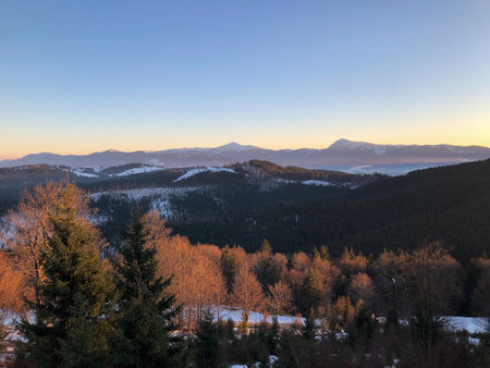 Sunset in the Carpathian mountains. Ukraine, Europe.の写真素材