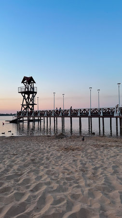Wooden pier on the lake, Polandの写真素材