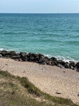 Coast of the Black Sea with rocks and sand dunes.の写真素材