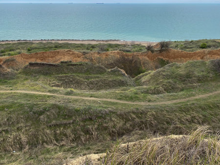 Dunes on the coast of the Black Sea. Chornomorsk, Ukraineの写真素材