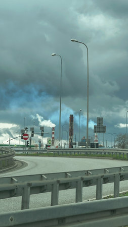 View on the road, with cloudy skyの写真素材