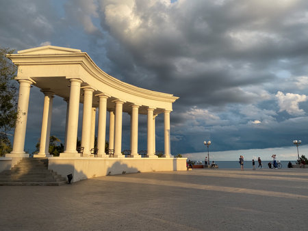 Colorful laser show in the night, closeup of photoの写真素材