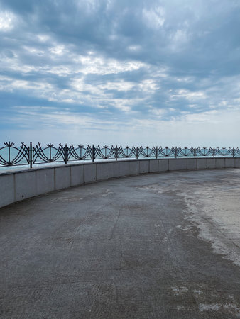 Walkway with blue sky and cloud backgroundの写真素材