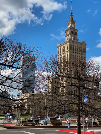 The view to the Palace of Culture and Science in Warsawの写真素材