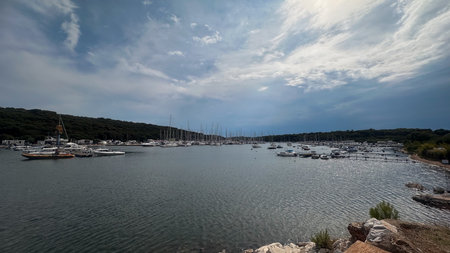Yachts in the bay of the Adriatic Sea in Croatiaの写真素材