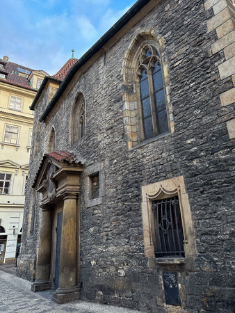 Old stone church in Prague, Czech Republic. Architectural detail.の写真素材
