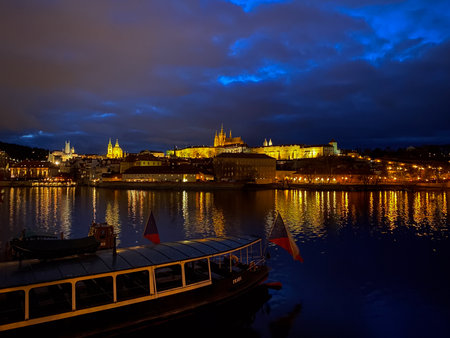 Charles Bridge in Prague, Czech Republic. Night view. Long exposure.の写真素材
