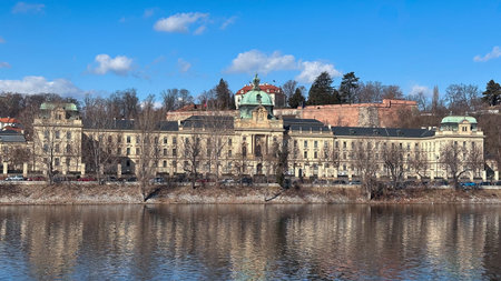 Belvedere Palace and Vltava river in Prague, Czech Republicの写真素材