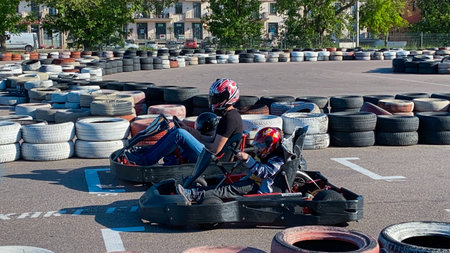 Go karting. Karting on the track.の写真素材