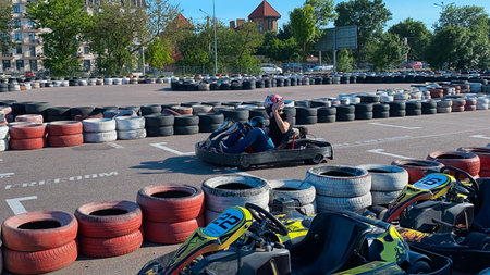 Go karting. Karting on the track.の写真素材