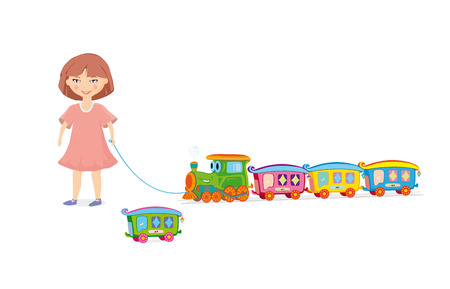 Girl and toy train. Vector illustrationのイラスト素材