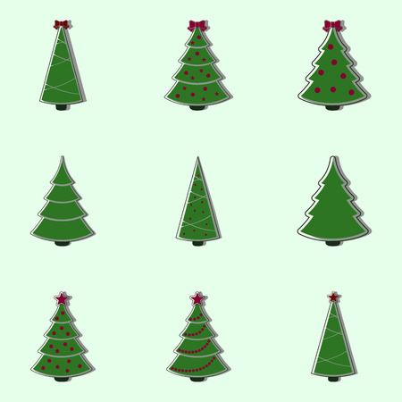 Christmas trees. Collection of decorated christmas trees. New year trees. Fir tree icons. Flat style vector illustration.のイラスト素材