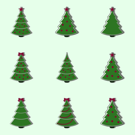 Christmas trees. Collection of decorated christmas trees. New year trees. Fir tree icons. Flat style vector illustration.のイラスト素材