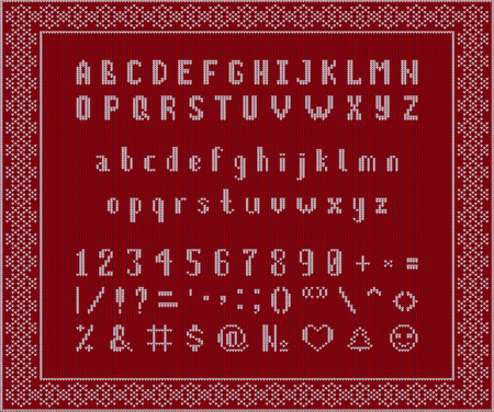 Christmas knitted font. Latin Alphabet on seamless background. Nordic Fair Isle knitting sweater designのイラスト素材