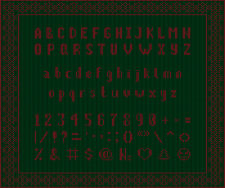 Christmas knitted font. Latin Alphabet on seamless background. Nordic Fair Isle knitting sweater designのイラスト素材