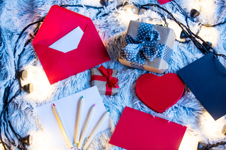 Christmas or St. Valentine's Day gifts on soft background