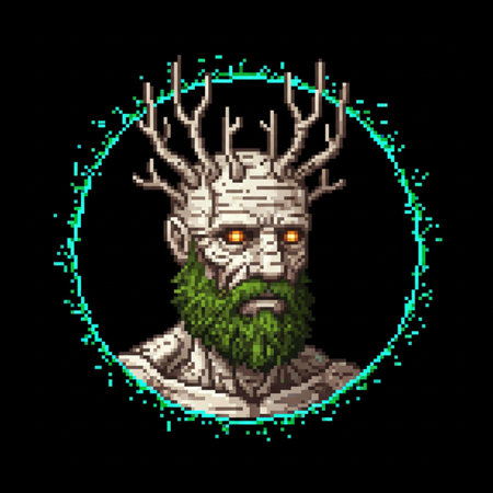 Vector pixel art illustration of the head of the deer in a circle.の素材