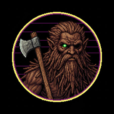 Viking warrior with an ax. Pixel art illustration on a black background.の素材