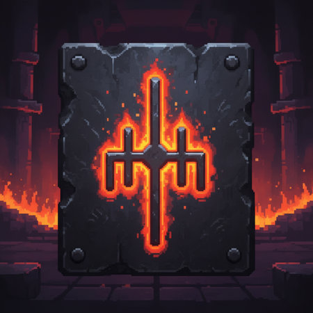 Illustration of a glowing cross on a dark background with flames.の素材