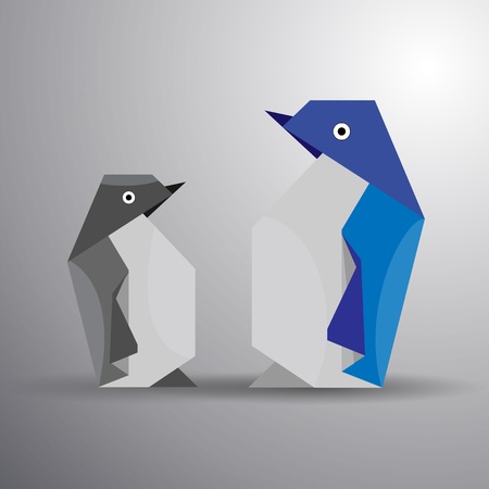 Vector origami couple of penguinのイラスト素材