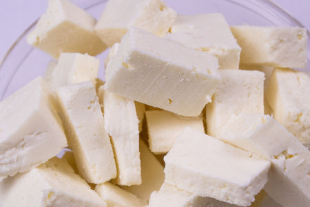 Paneer or Cheese closeup, fresh white homemade indian pannerの写真素材
