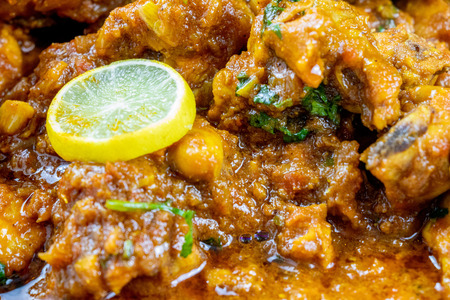 Indian chicken curry close up view, hot delicious indian homemade chickenの写真素材