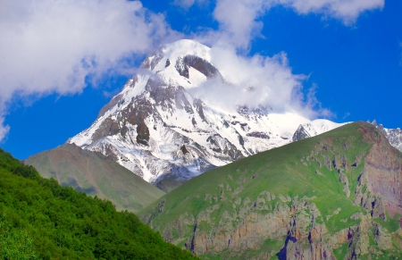 View on Mount Kazbek, Caucasus, Georgia の写真素材