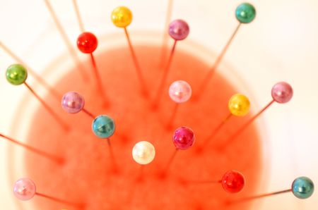 Colorful needles on a white backgroundの写真素材