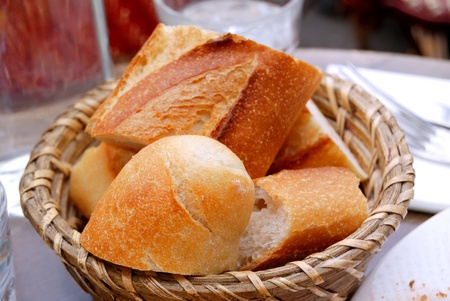 Pieces of french bread in a basket  