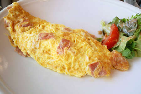 isolated omelet on white plateの写真素材