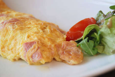 isolated omelet in white plateの写真素材