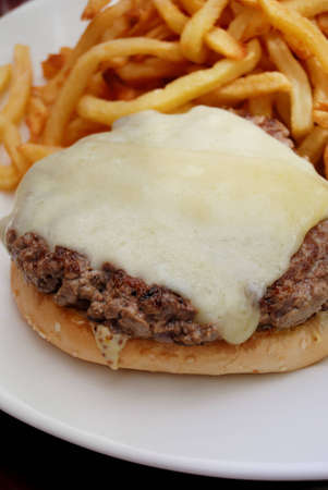 delicious american cheese burger with french friesの写真素材