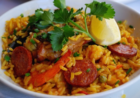 closeup of prawn with rice   traditional spanish food paella の写真素材
