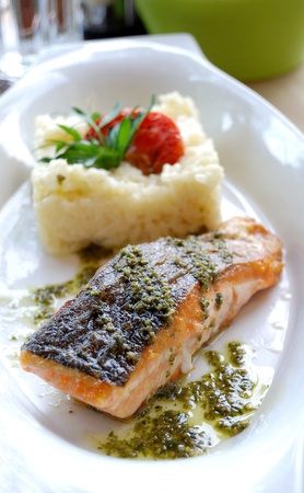 Grilled Salmon with riceの写真素材