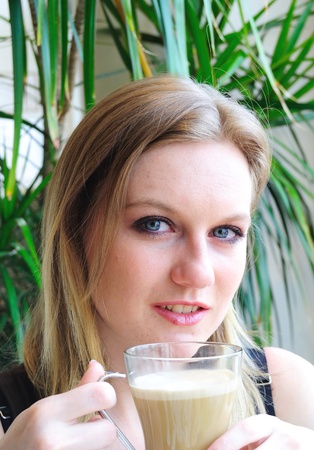 Female Outdoor Cafe Portrait のeditorial素材