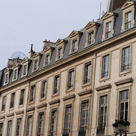 A view of the well-known haussmann style building in Paris  This style of building is the most popular building s style of Paris  の写真素材