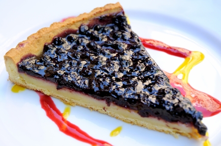 isolated delicious blueberry pie in white plate の写真素材
