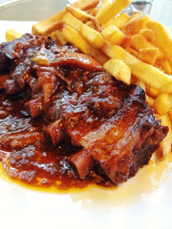 Delicious pork ribs with friesの素材