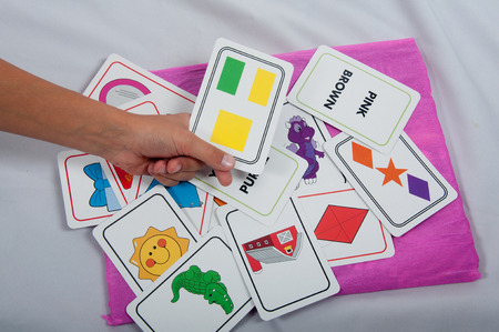 object cards with squares, words in hand