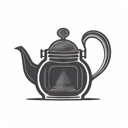 Cute black ceramic teapot, flat icon on white background.の素材