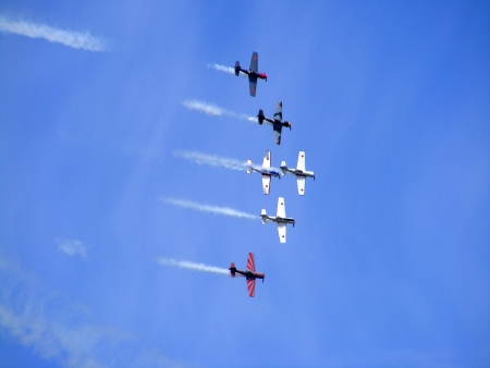 TUKUMS, LATVIA - AUGUST 1: The Great britain aerobatic display team the Yakovlevs display at Tukums...