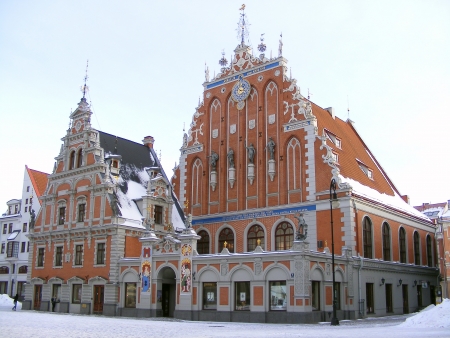 Beautiful House of the Blackheads - guild for unmarried German merchants in Riga, Latviaのeditorial素材