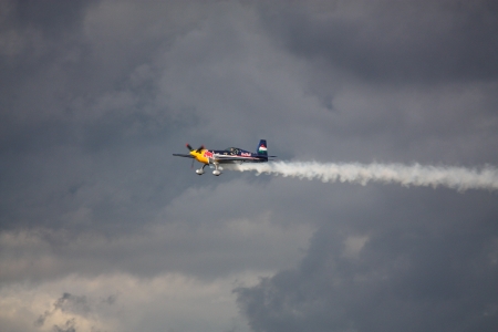 RIGA, LATVIA - AUGUST 20: Pilot Martin Å onka the Winner of the 2011 Riga FAI Elite Aerobatic Formula participates in Riga FAI Elite Aerobatic Formula 2011 on August 20, 2011 in Riga, Latvia のeditorial素材