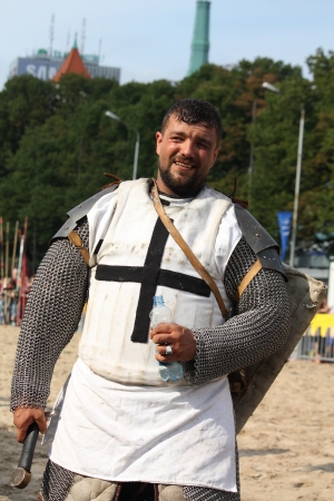 RIGA, LATVIA - AUGUST 21: Unidentified man in beautiful medieval costume from historical...