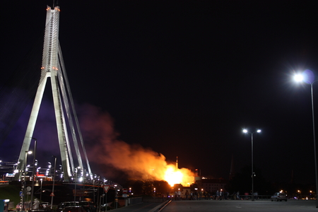 Riga, Latvia - june 21: Latvian president palace and history museum caught on fire on june 21, 2013 Riga Latvia.のeditorial素材