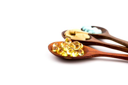 Healthy Vitamins, Omega 3,isolated, has a white background.Copy spaceの写真素材