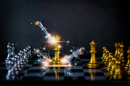 Golden chess to use your opponent's business strategy for future victories. play plan Think for a solution. Work as a team. Chess concept represents success and team work.の写真素材