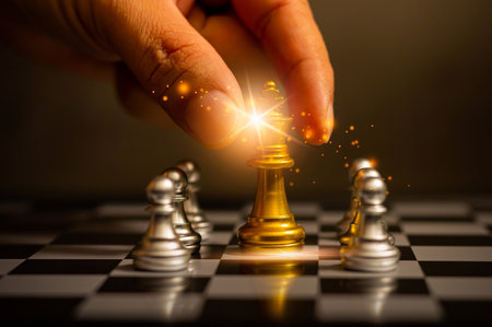 Golden chess to use your opponent's business strategy for future victories. play plan Think for a solution. Work as a team. Chess concept represents success and team work.の写真素材